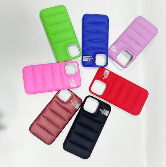 Fashion Solid Color Brand Down Jacket Phone Case For iPhone 13 12 11 Pro Max X XS XR 7 8 Plus SE 2020 The Puffer Case Soft Silicone Cover