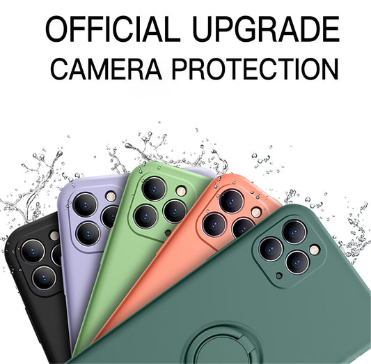 LOVECOM Ring Holder Hand Strap Phone Case For iPhone 13 12 11 Pro Max XR XS Max 7 8 Plus X Soft Liquid Silicon Plain Back Cover