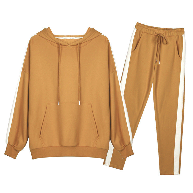 Fashion Casual Sporty Outfit Women's Korean Style Loose Hooded Sweatshirt College Wind Two-Piece Set