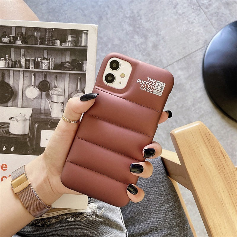 Fashion Solid Color Brand Down Jacket Phone Case For iPhone 13 12 11 Pro Max X XS XR 7 8 Plus SE 2020 The Puffer Case Soft Silicone Cover