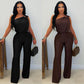 Fashion Women's Casual Off-Shoulder Sleeveless Bodycon Wide-Leg Jumpsuit