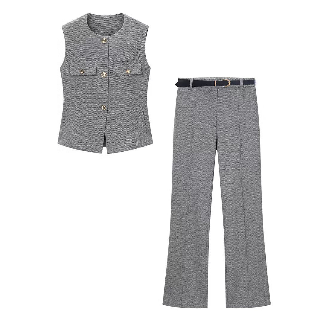 Herringbone A-line vest+flared leggings