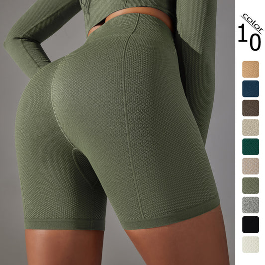 seamless solid color polka dot jacquard high-waisted tummy-control butt-lifting yoga shorts fitness running pants for women