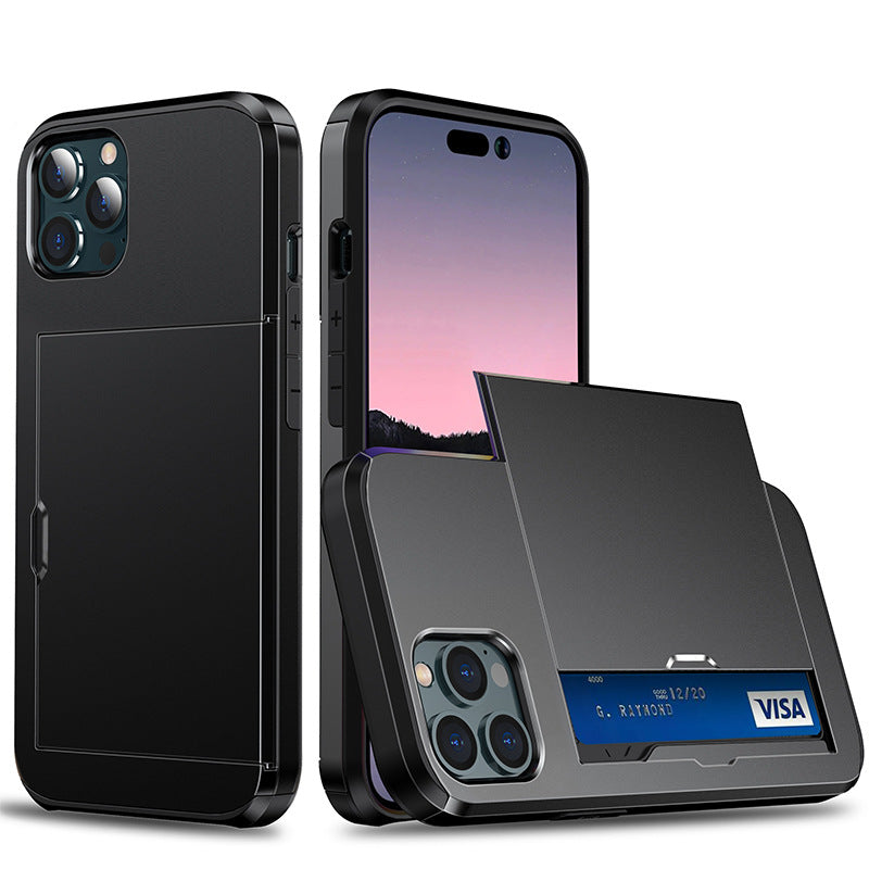 Applicable iphone 14 phone case Apple 13 slider insert card 2 in 1 anti-drop 12Pro wallet case XR