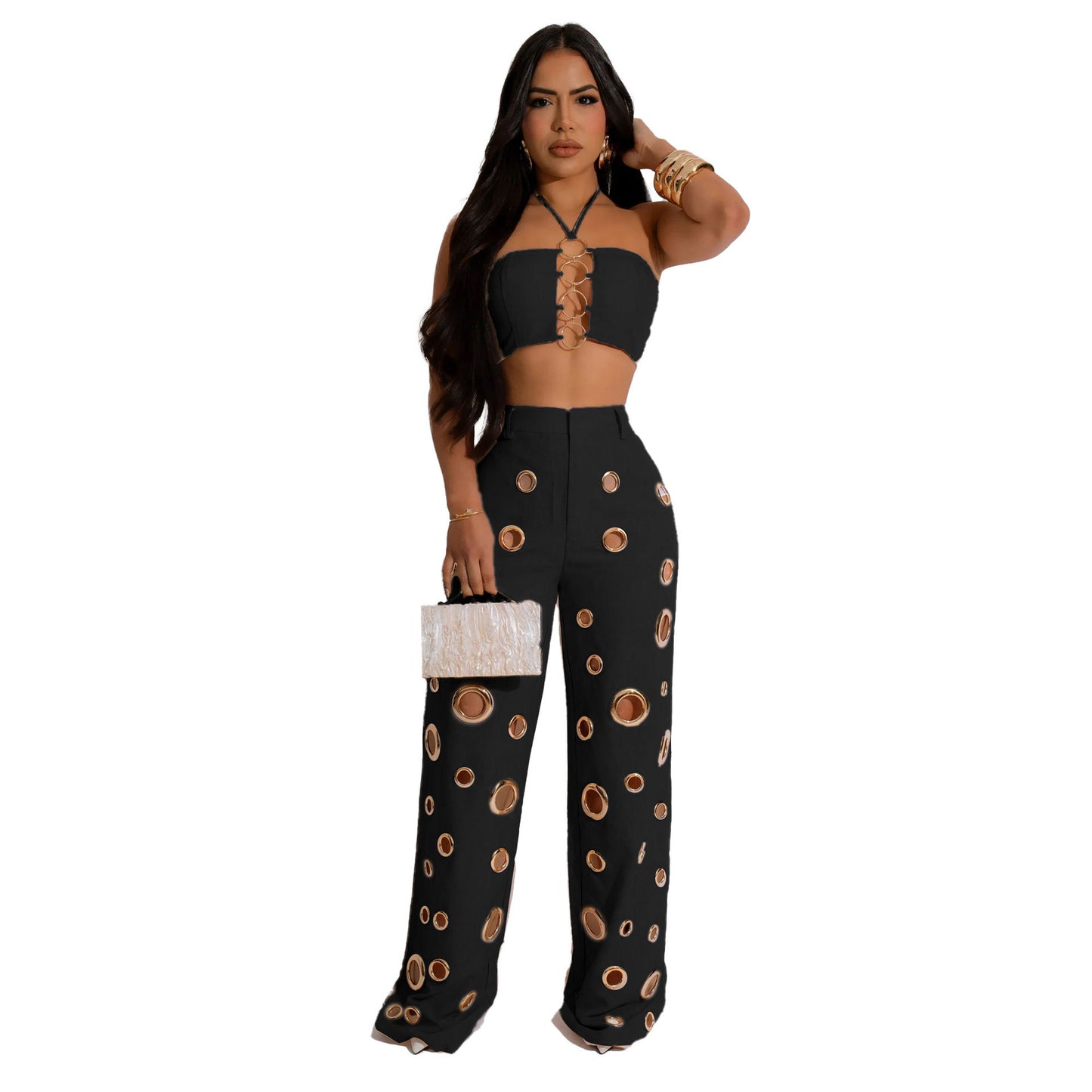 Style Sexy Ripped Fitted Two-Piece Nightclub Outfit