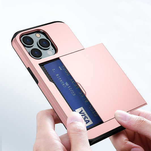 Applicable iphone 14 phone case Apple 13 slider insert card 2 in 1 anti-drop 12Pro wallet case XR
