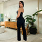 Style Summer Rhinestone Bodysuit, Sexy Strapless, Unique Straight Fit Solid Color Long Pants for Women