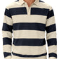 Striped contrasting button up long sleeved polo shirt
