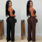 Fashion Women's Casual Off-Shoulder Sleeveless Bodycon Wide-Leg Jumpsuit