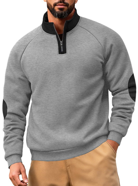 Loose stand up collar pullover half zip long sleeved sweatshirt