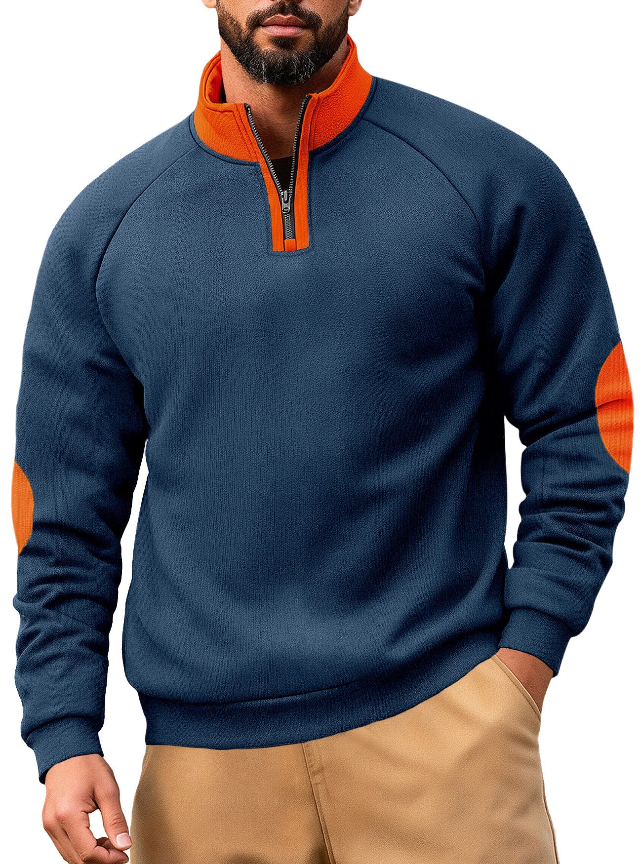Loose stand up collar pullover half zip long sleeved sweatshirt