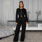 Fashionable Women's Slimming Belted Top and Pants Set