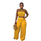 Drawstring Tie-up Top High Waist Side Zipper Loose Long Pants Two-piece Set