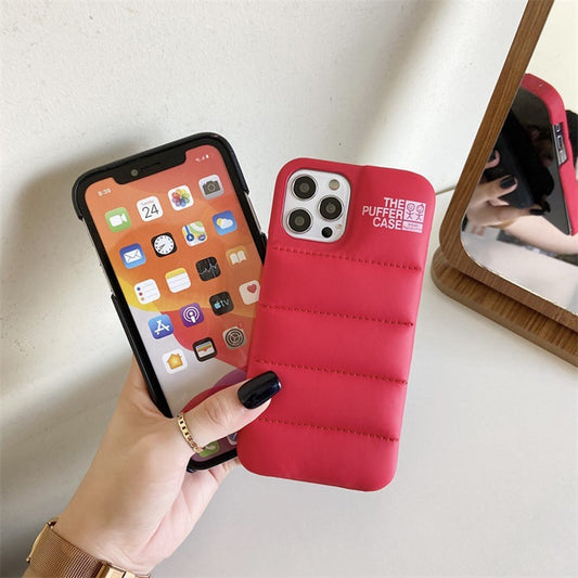 Fashion Solid Color Brand Down Jacket Phone Case For iPhone 13 12 11 Pro Max X XS XR 7 8 Plus SE 2020 The Puffer Case Soft Silicone Cover