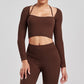 Sports Running Seamless Ribbed Long Sleeve Yoga Fitness Set, Bodycon High-Waisted Backless T-Shirt, Quick-Dry Workout Apparel