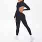 Style Half-Zip Yoga Jumpsuit, Bare-Skin Feel Slim Fit High Elastic Fitness Long Sleeve Long Pants Yoga Wear