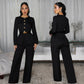 Fashionable Women's Slimming Belted Top and Pants Set