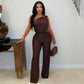 Fashion Women's Casual Off-Shoulder Sleeveless Bodycon Wide-Leg Jumpsuit