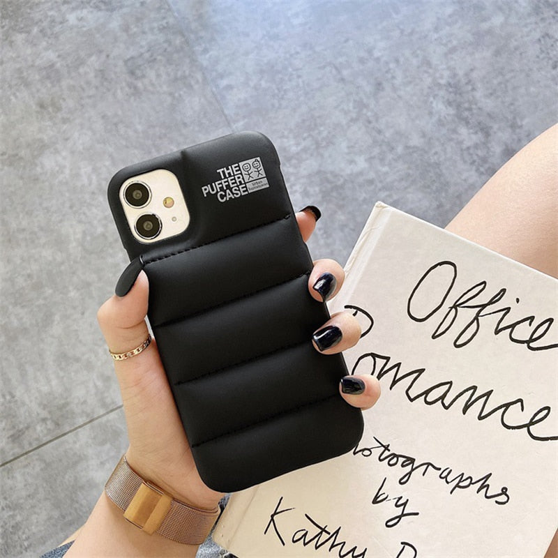 Fashion Solid Color Brand Down Jacket Phone Case For iPhone 13 12 11 Pro Max X XS XR 7 8 Plus SE 2020 The Puffer Case Soft Silicone Cover