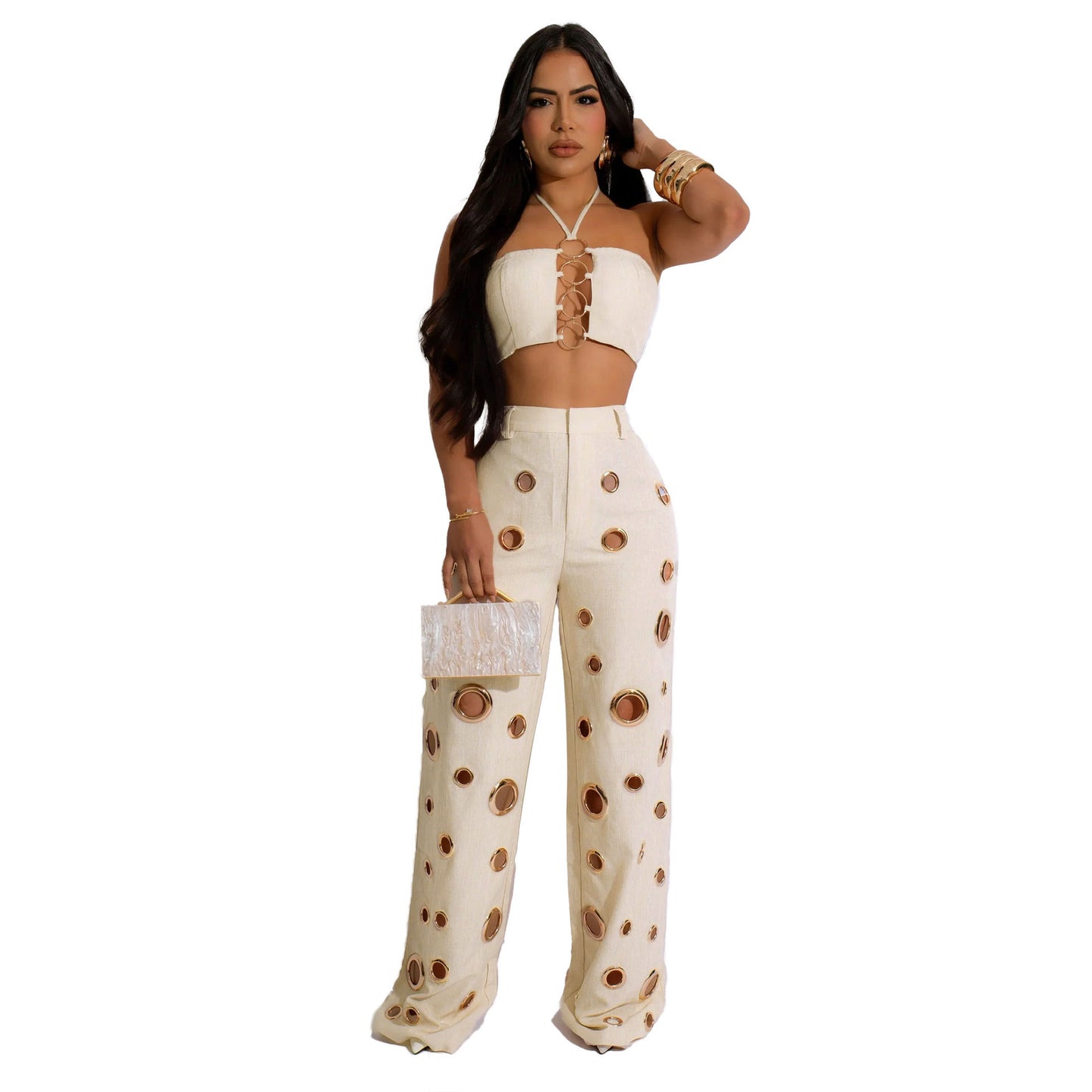 Style Sexy Ripped Fitted Two-Piece Nightclub Outfit