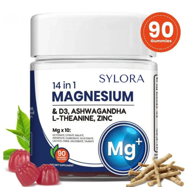90 Capsules 14 in 1 Ashwagandha Vitamin D3 Zinc Magnesium Soft Candy for Adults