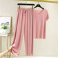 Summer Korean Style Lightweight Soft Two-Piece Set for Women, Ice Silk Casual Short Sleeve T-Shirt and Cool Long Pants
