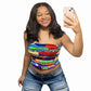 Sexy navel exposed backless printed elastic strapless top for women