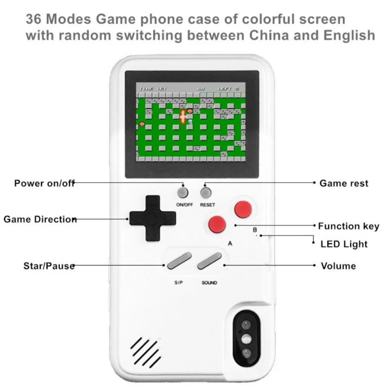 Gameboy Soft Phone Case Cover For iPhone X XR XS Max For iPhone 6 7 8 Plus Color Display 36 Classic Game Console Silicone Cover